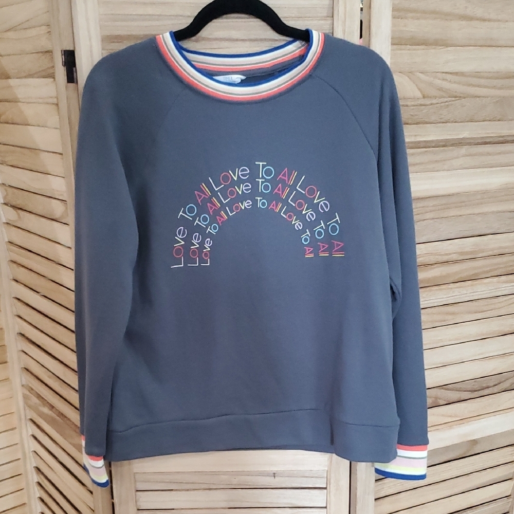 Time and Tru Gray Women's Sweateshirt with Rainbow Graphic Design Sz S